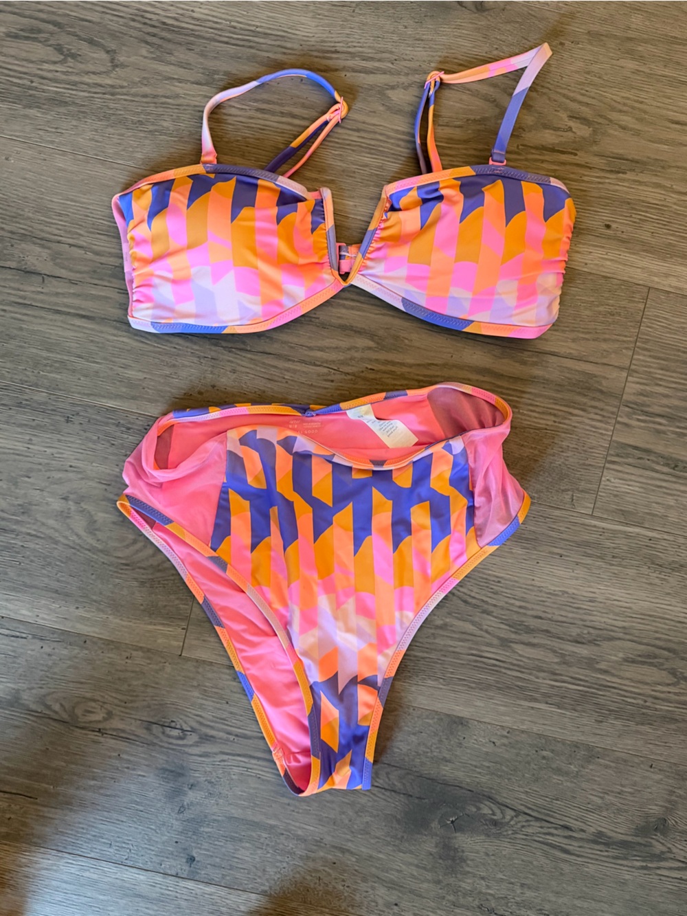 aerie Pink Orange Purple Geometric Bikini Set